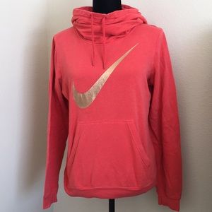 Coral/Gold Nike Funnel Neck Hoodie